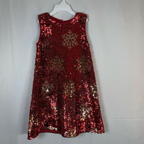 Cat & Jack Other - Girls Holiday Party Dress Size XS Red Sequin Snowflake Sleeveless A-Line